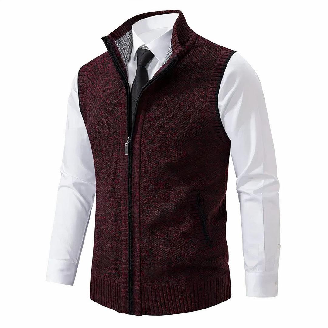 Heren Mouwloze Gebreide Mens Cardigan Vest Rits Staande Kraag - Rood
