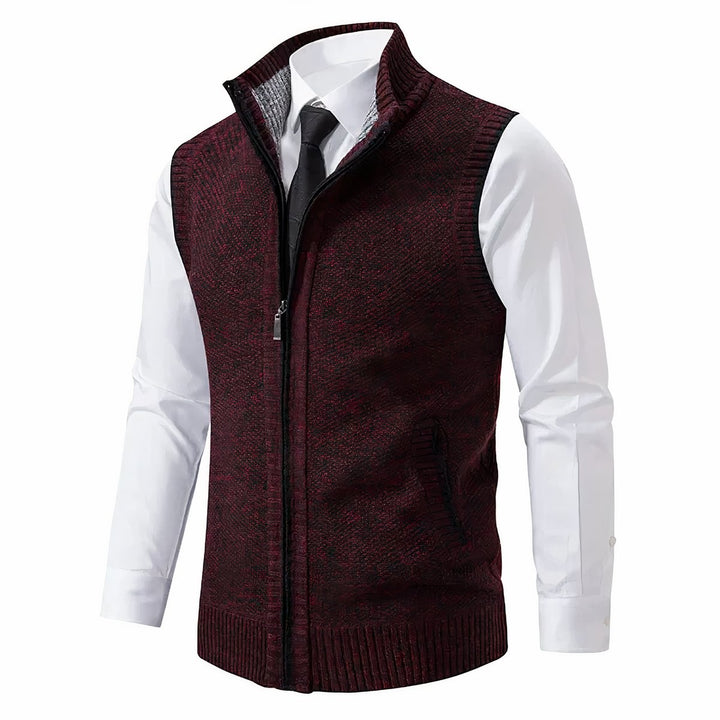 Heren Mouwloze Gebreide Mens Cardigan Vest Rits Staande Kraag - Rood