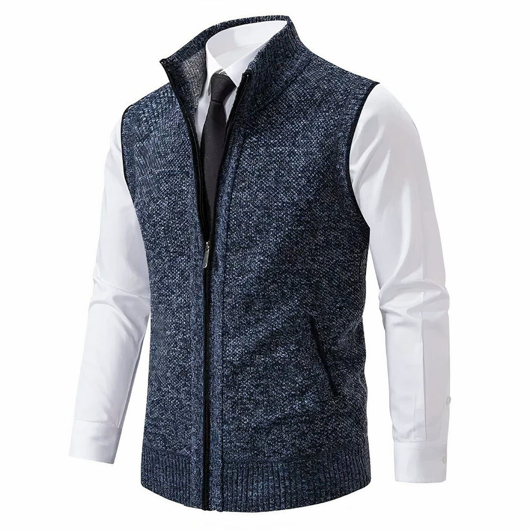 Heren Mouwloze Gebreide Mens Cardigan Vest Rits Staande Kraag - Blauw