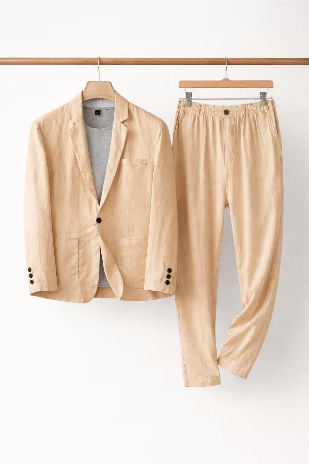 Heren Ontspannen Linnen Pak Set - Khaki
