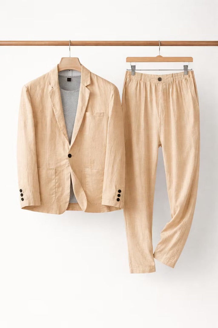 Heren Ontspannen Linnen Pak Set - Khaki