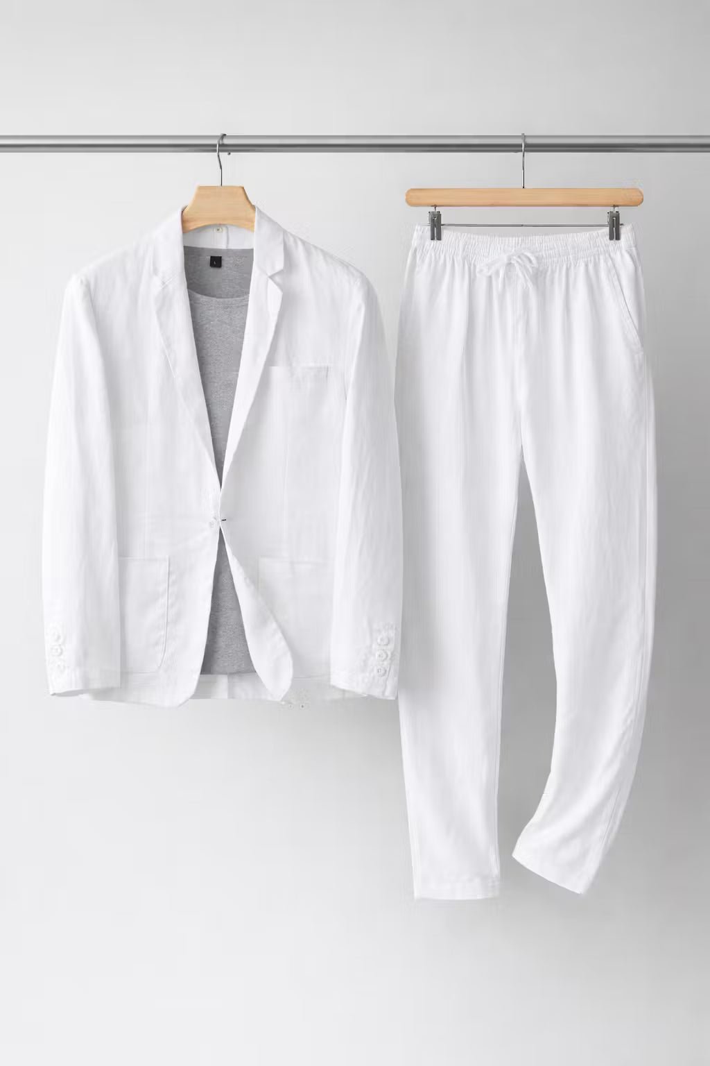 Heren Ontspannen Linnen Pak Set - White