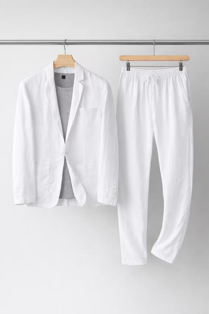 Heren Ontspannen Linnen Pak Set - White