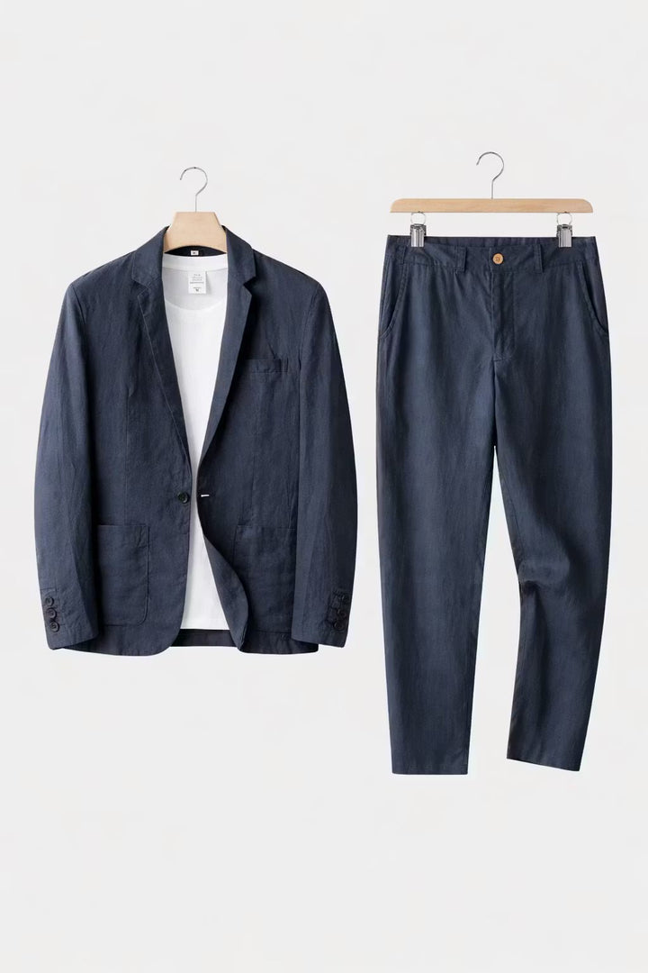 Heren Ontspannen Linnen Pak Set - Blue