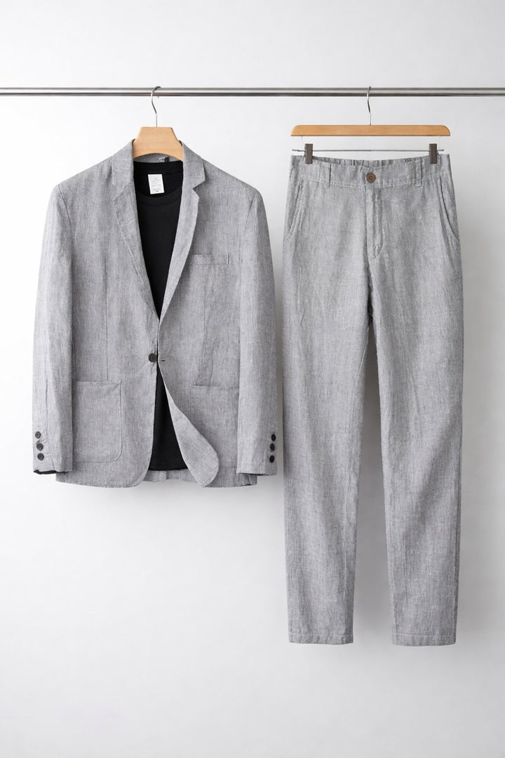 Heren Ontspannen Linnen Pak Set - Gray