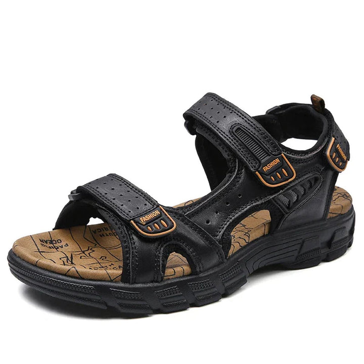 Heren Orthopedische Comfortable Sandals Klittenband Leren Zool - Black