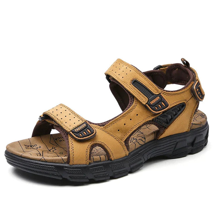 Heren Orthopedische Comfortable Sandals Klittenband Leren Zool - Yellow Brown