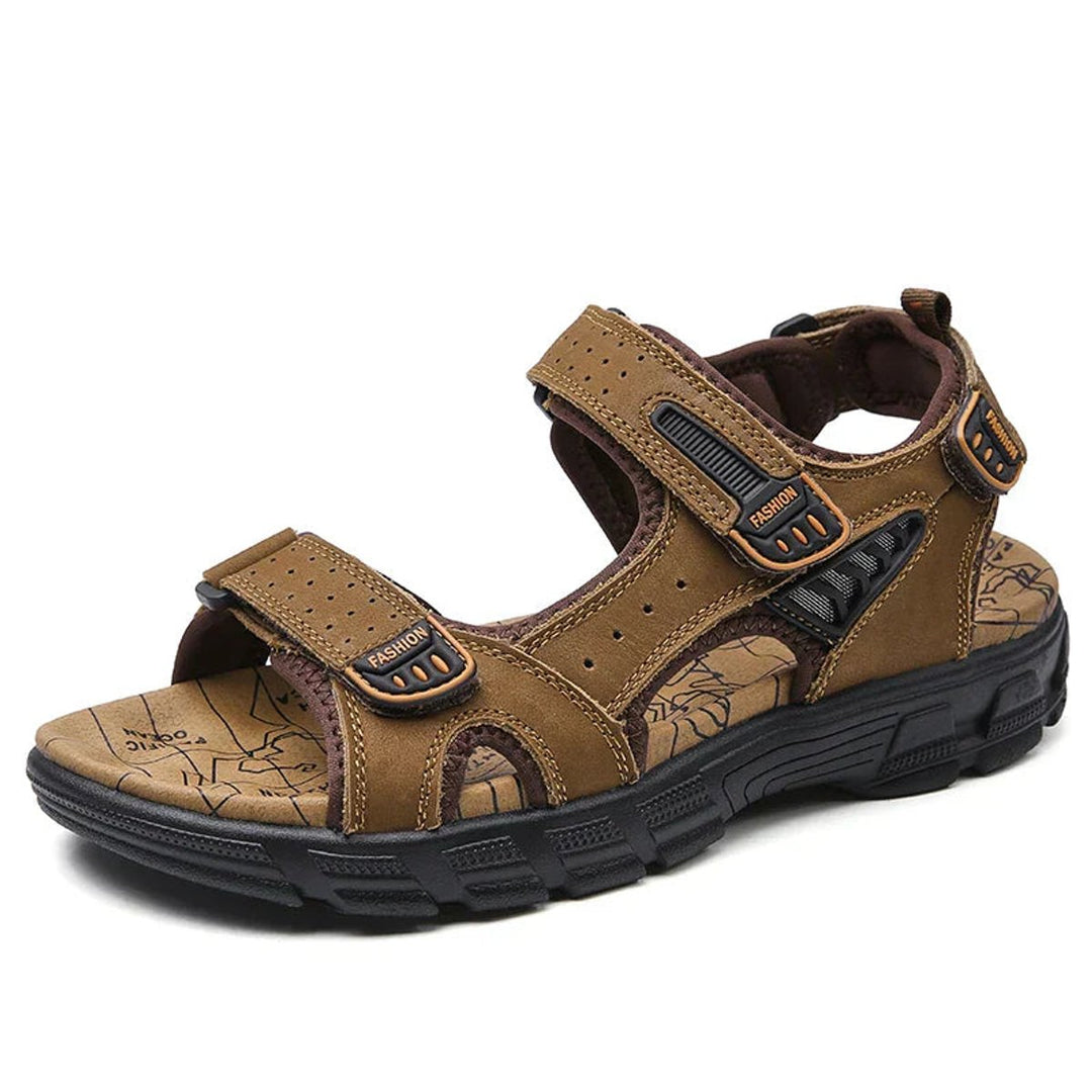 Heren Orthopedische Comfortable Sandals Klittenband Leren Zool - Dark Brown