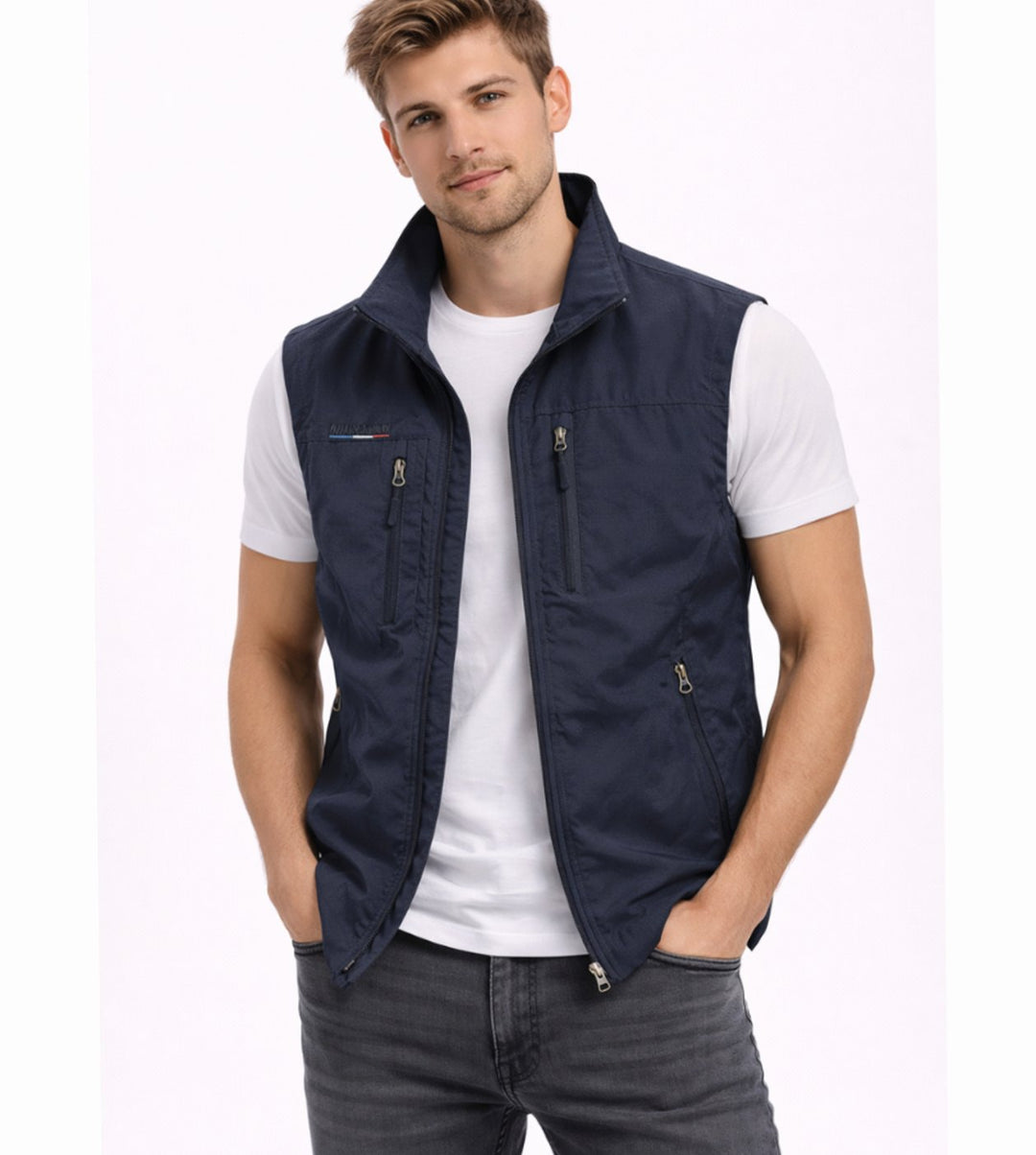 Heren Outdoor Bodywarmer Opstaande Kraag Ritszakken Mouwloos Vest - Donkerblauw