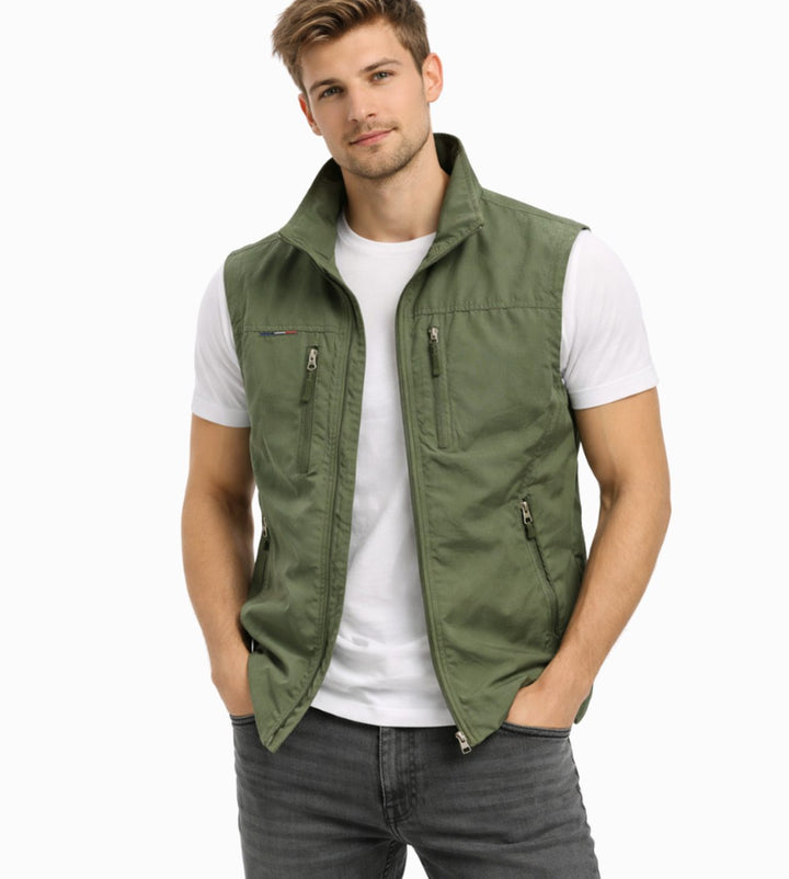 Heren Outdoor Bodywarmer Opstaande Kraag Ritszakken Mouwloos Vest - Groen