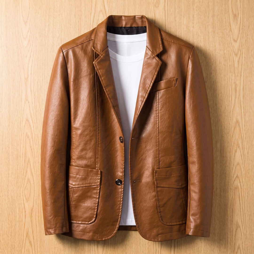 Heren Oversized Faux Leren Blazer Jas met Knoopsluiting - Bruin
