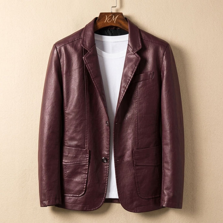 Heren Oversized Faux Leren Blazer Jas met Knoopsluiting - Bordeaux