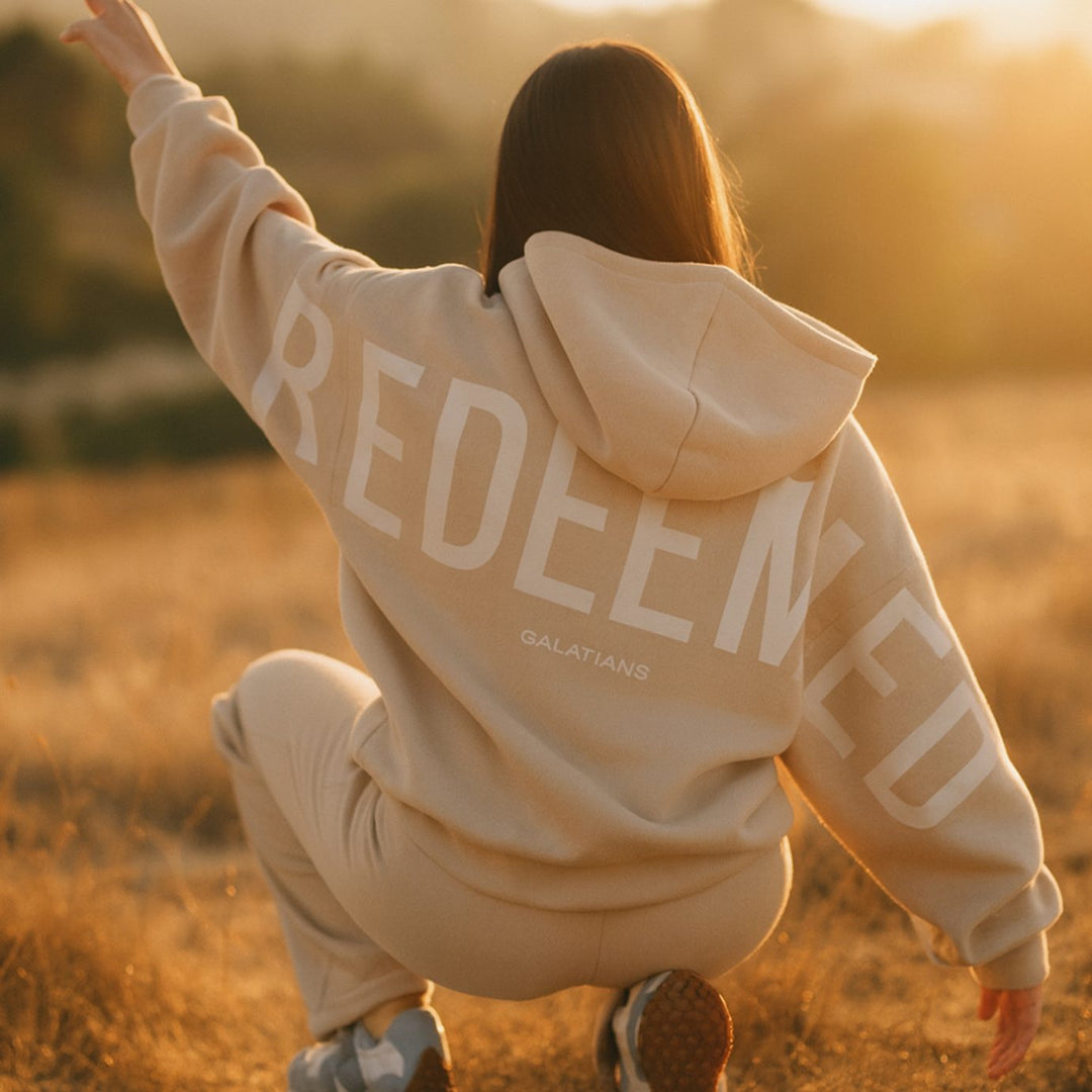 Heren Oversized Fleece Hoodie met Opdruk Streetwear - Verlost (Biscotti)