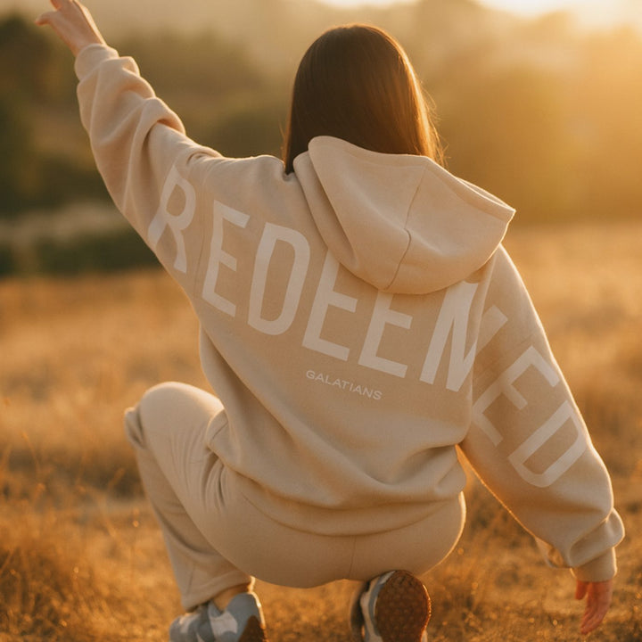 Heren Oversized Fleece Hoodie met Opdruk Streetwear - Verlost (Biscotti)
