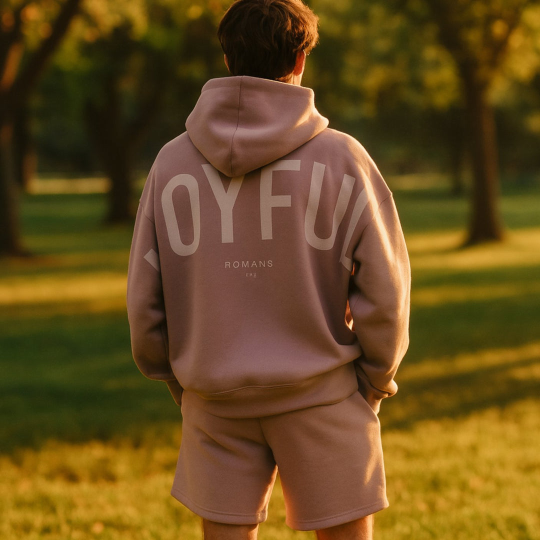 Heren Oversized Fleece Hoodie met Opdruk Streetwear - Vreugdevol