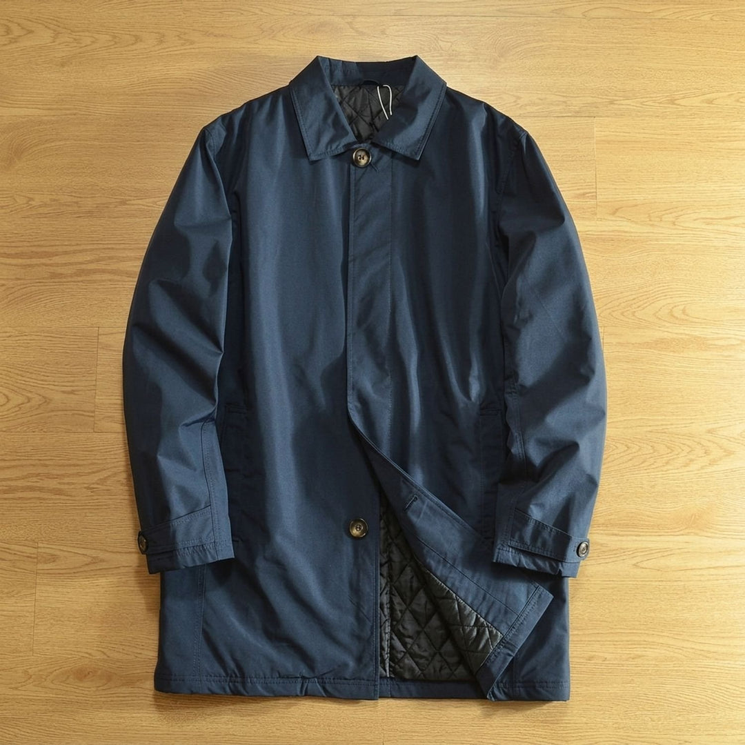 Heren Oversized Gewatteerde Longline Winterjas met Wrapvoorkant - Marineblauw