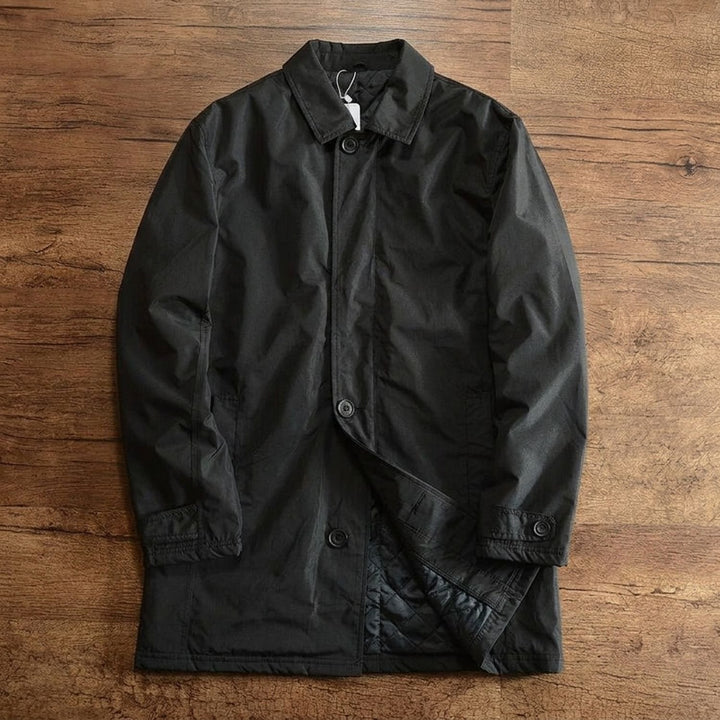 Heren Oversized Gewatteerde Longline Winterjas met Wrapvoorkant - Zwart