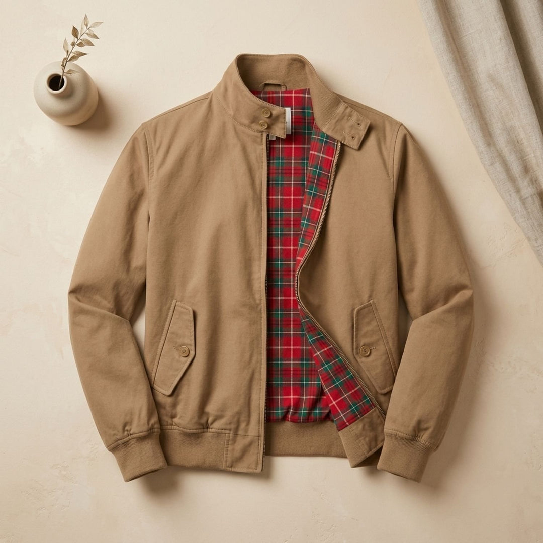 Heren Oversized Harrington Jack Geruite Voering Ritsslui­ting - Khaki