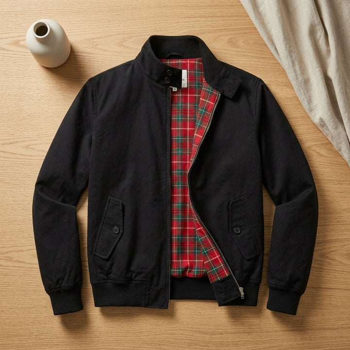 Heren Oversized Harrington Jack Geruite Voering Ritsslui­ting - Zwart