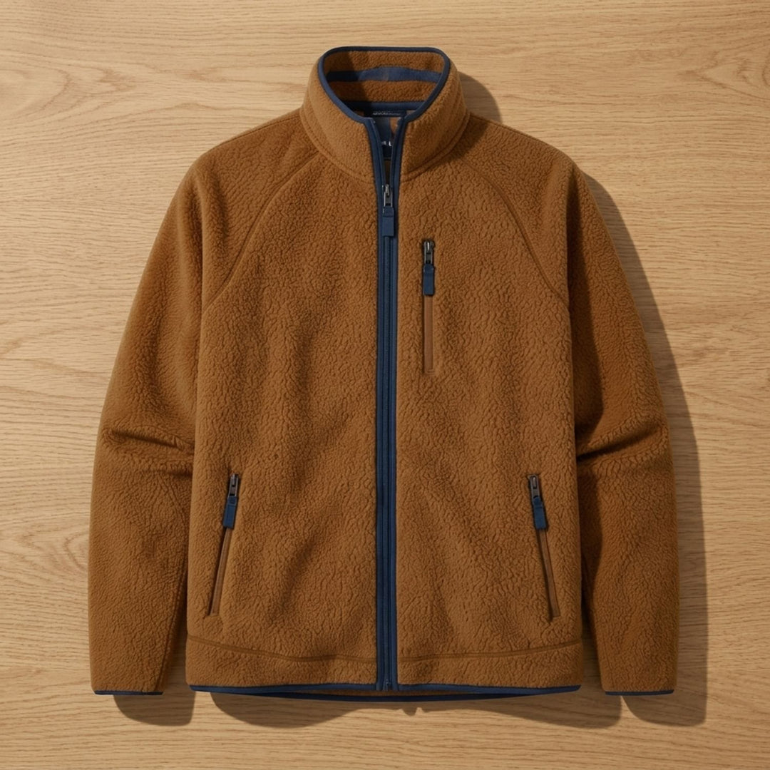 Heren Oversized Relaxed-Fit Fleece Ritsjack - Bruin