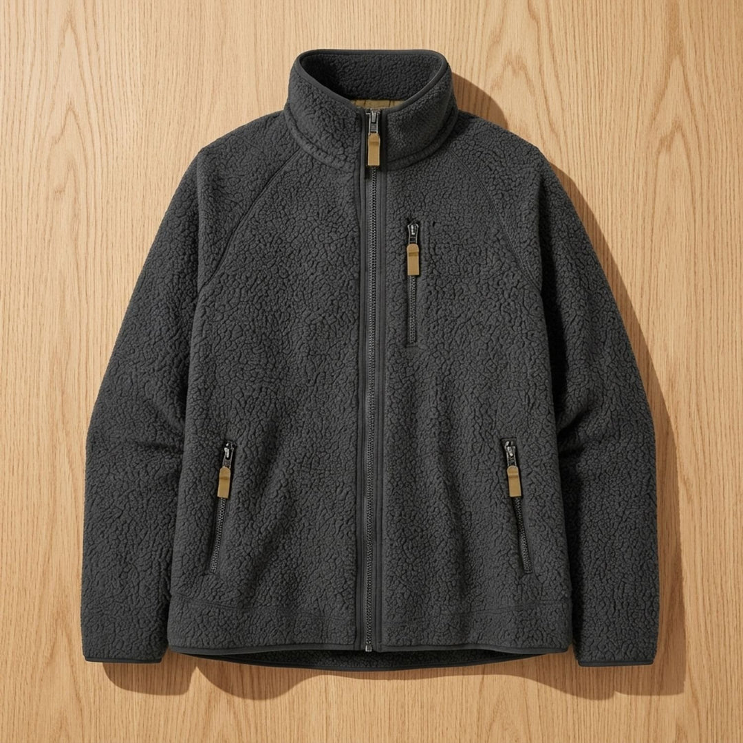 Heren Oversized Relaxed-Fit Fleece Ritsjack - Donkergrijs