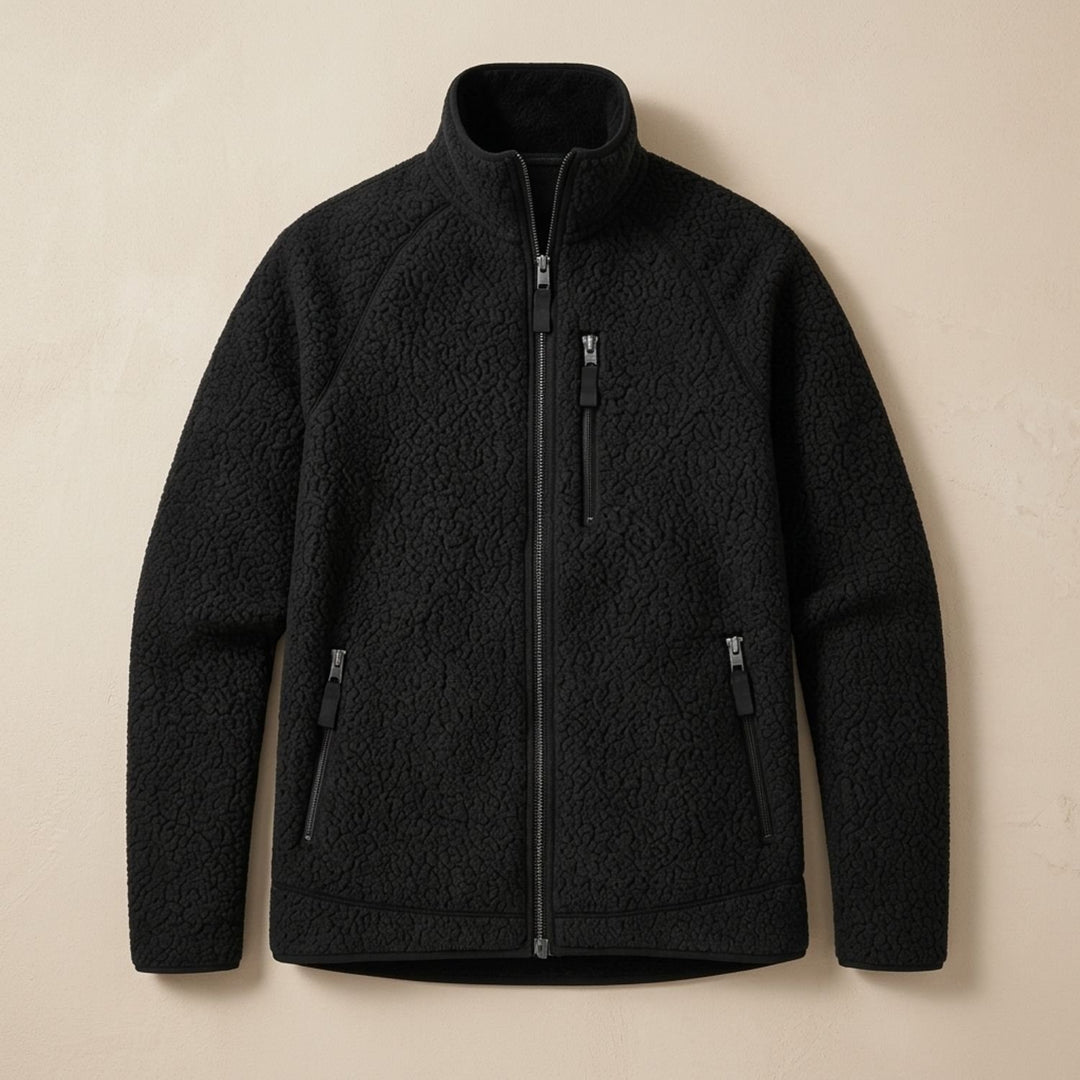 Heren Oversized Relaxed-Fit Fleece Ritsjack - Zwart
