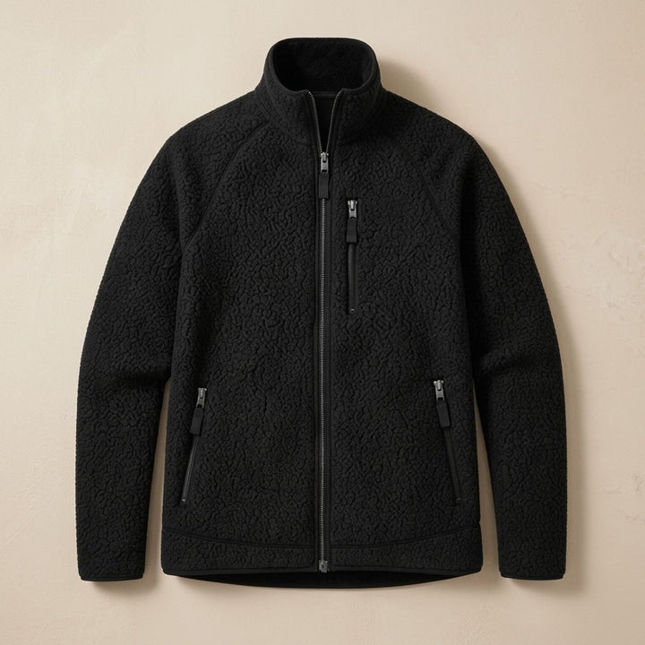 Heren Oversized Relaxed-Fit Fleece Ritsjack - Zwart