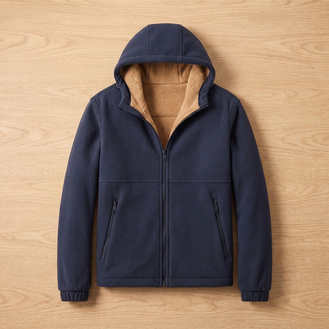 Heren Oversized Sherpa-Gevoerde Hoodie Winterjas met Rits - Marineblauw