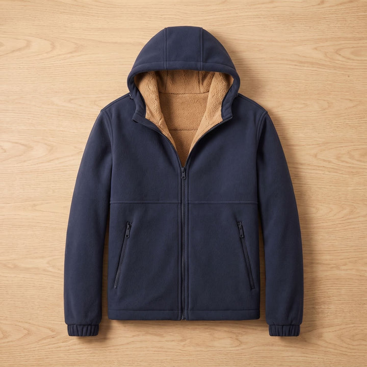 Heren Oversized Sherpa-Gevoerde Hoodie Winterjas met Rits - Marineblauw