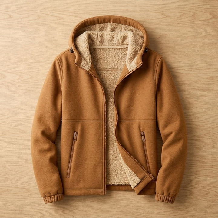 Heren Oversized Sherpa-Gevoerde Hoodie Winterjas met Rits - Lichtbruin
