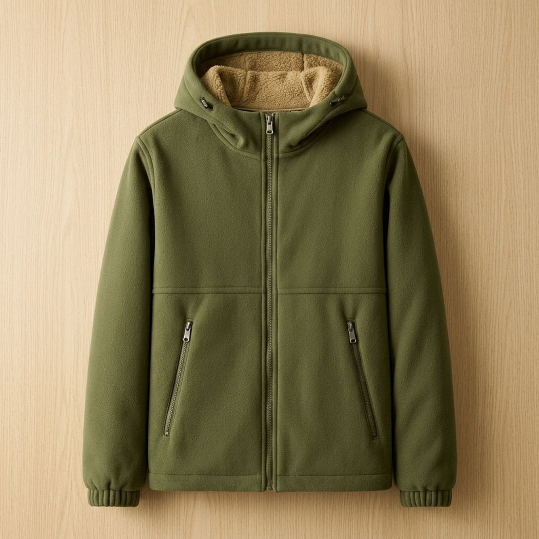 Heren Oversized Sherpa-Gevoerde Hoodie Winterjas met Rits - Olijfgroen