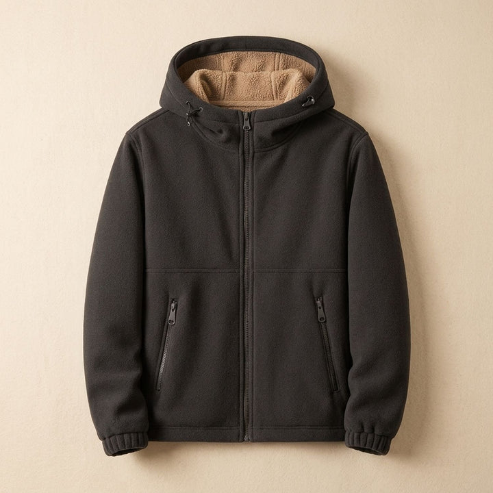 Heren Oversized Sherpa-Gevoerde Hoodie Winterjas met Rits - Zwart