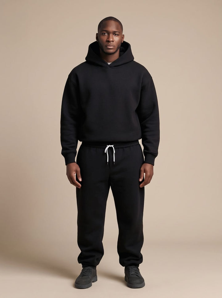 Heren Oversized Trainingspak Hoodie en Jogger Set - Zwart