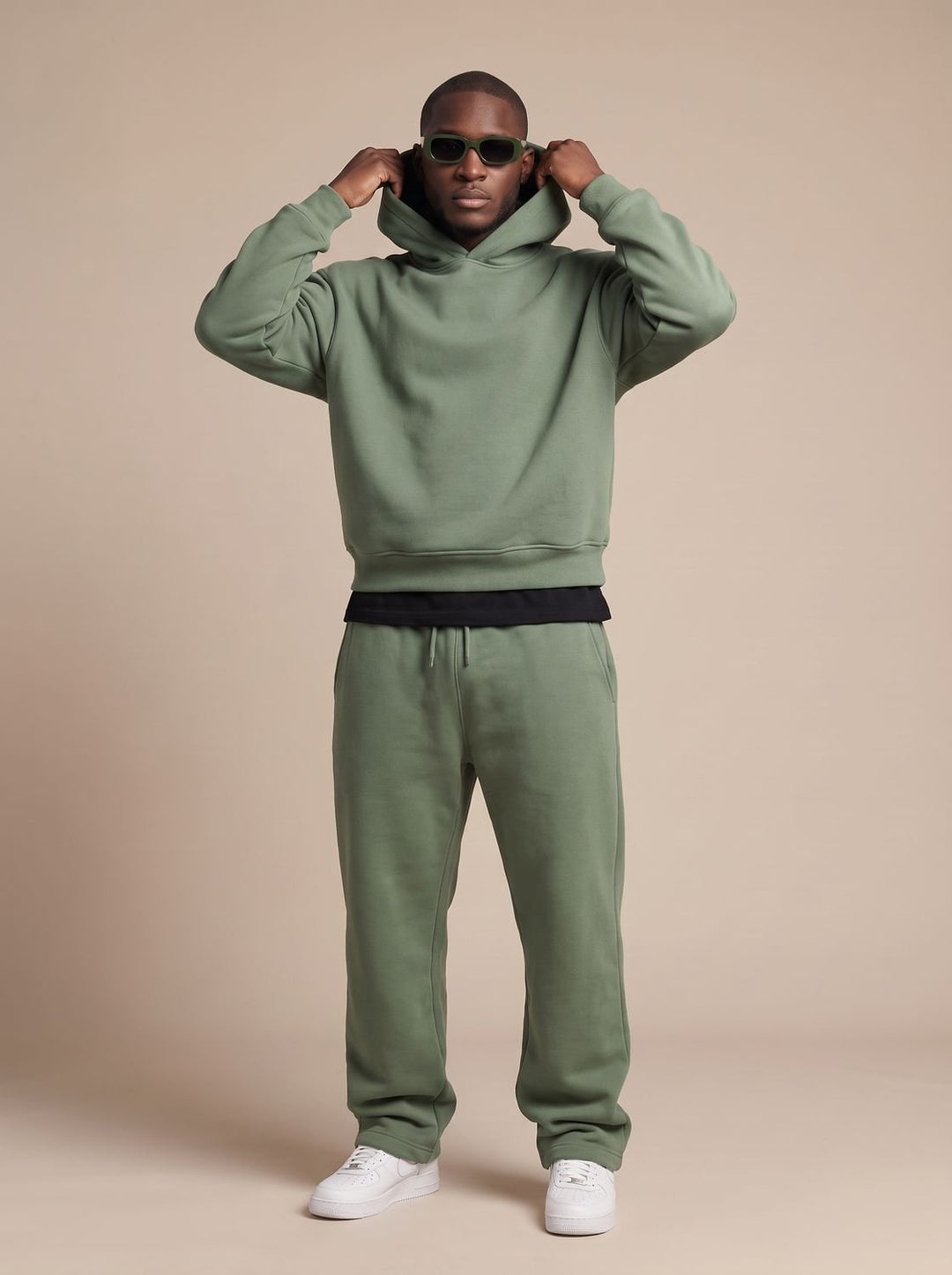 Heren Oversized Trainingspak Hoodie en Jogger Set - Legergroen