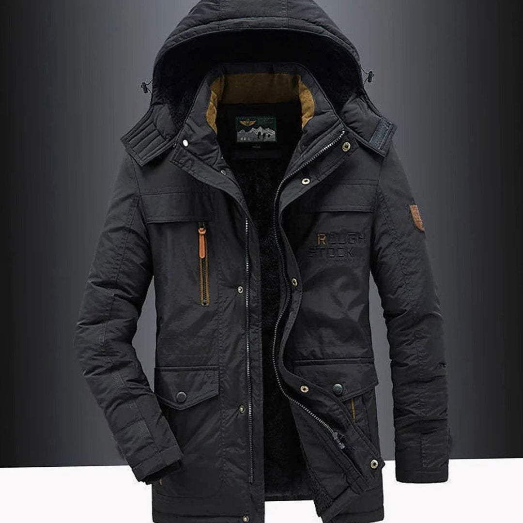Heren Parka Jas Fleece Gevoerd Capuchon Winterjas - Zwart