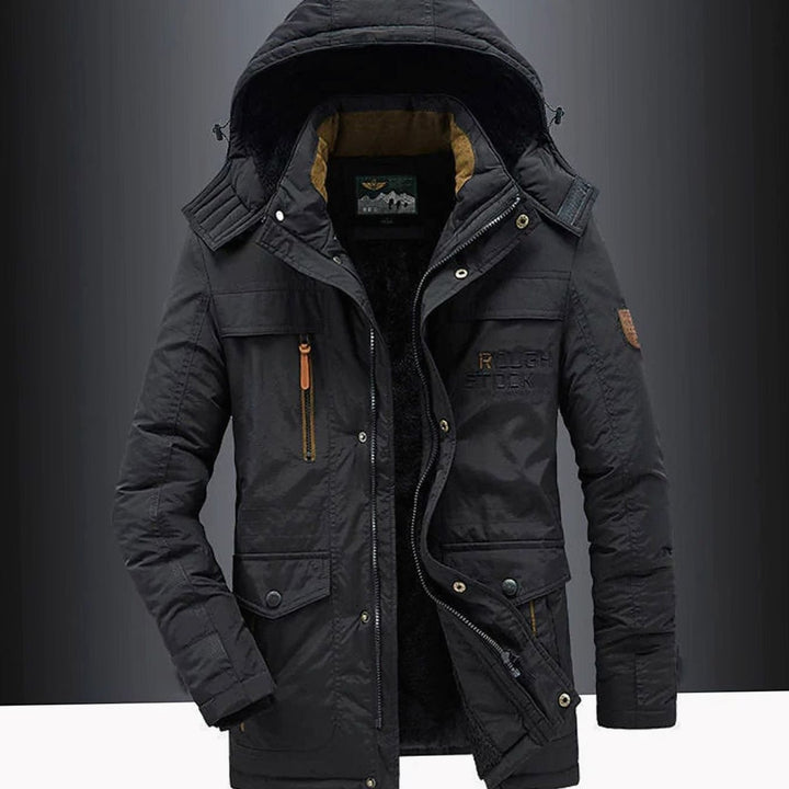 Heren Parka Jas Fleece Gevoerd Capuchon Winterjas - Zwart