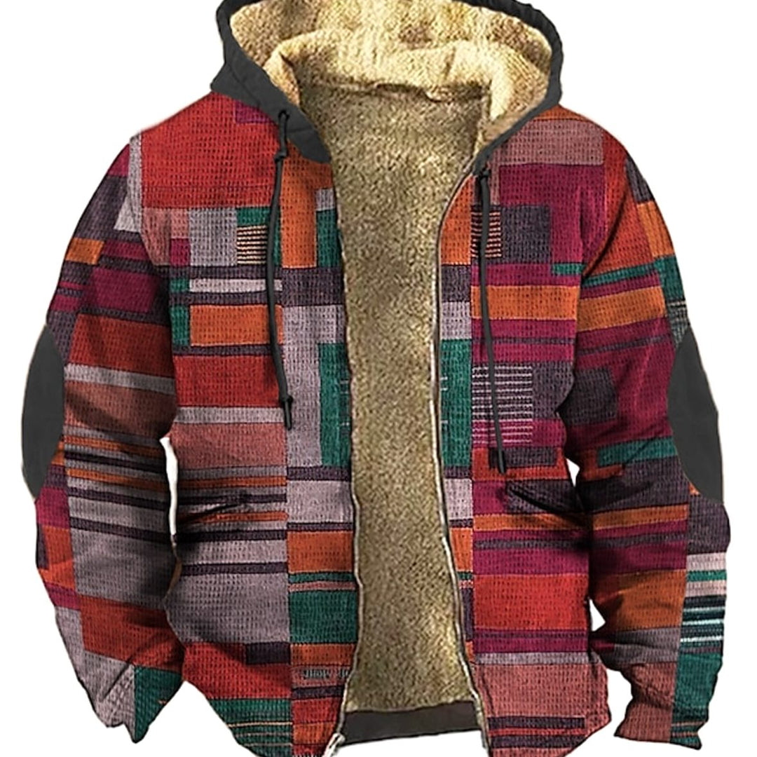Heren Patchwork Hoodie Jacket met Fleece Voering - Rood