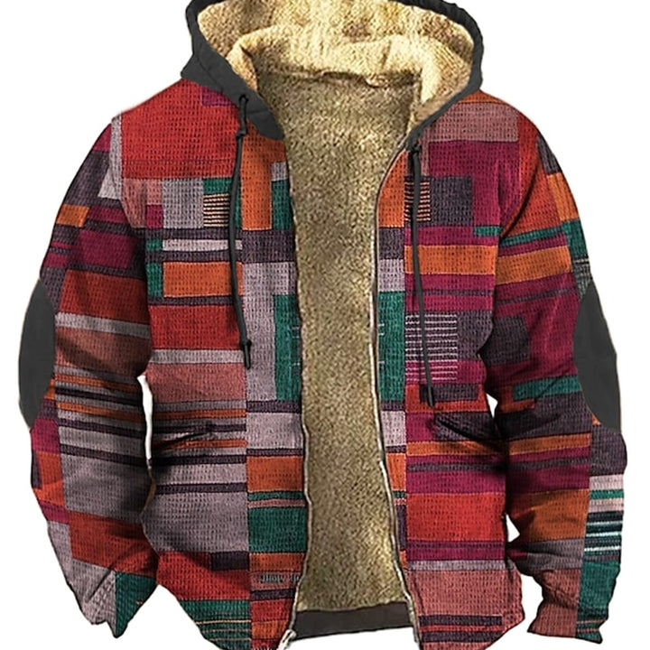 Heren Patchwork Hoodie Jacket met Fleece Voering - Rood