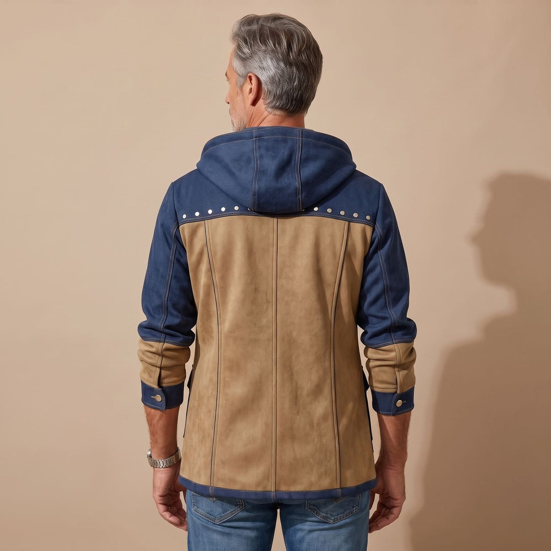 Heren Patchwork Hoodie Jas met Rits Studs en Klepzakken