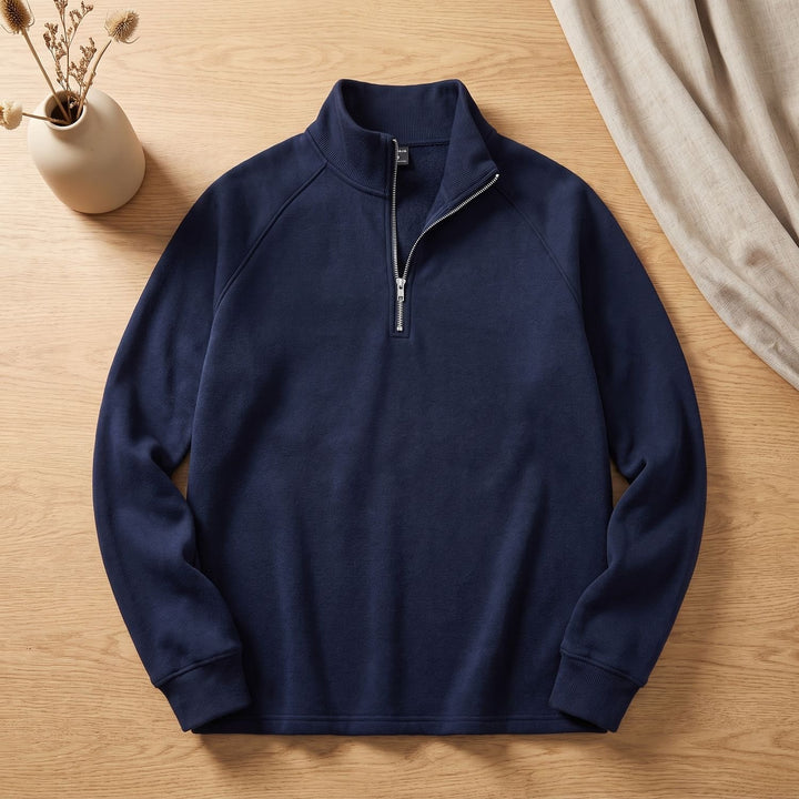 Heren Quarter-Zip Fleece Sweater met Staande Kraag - Donkerblauw