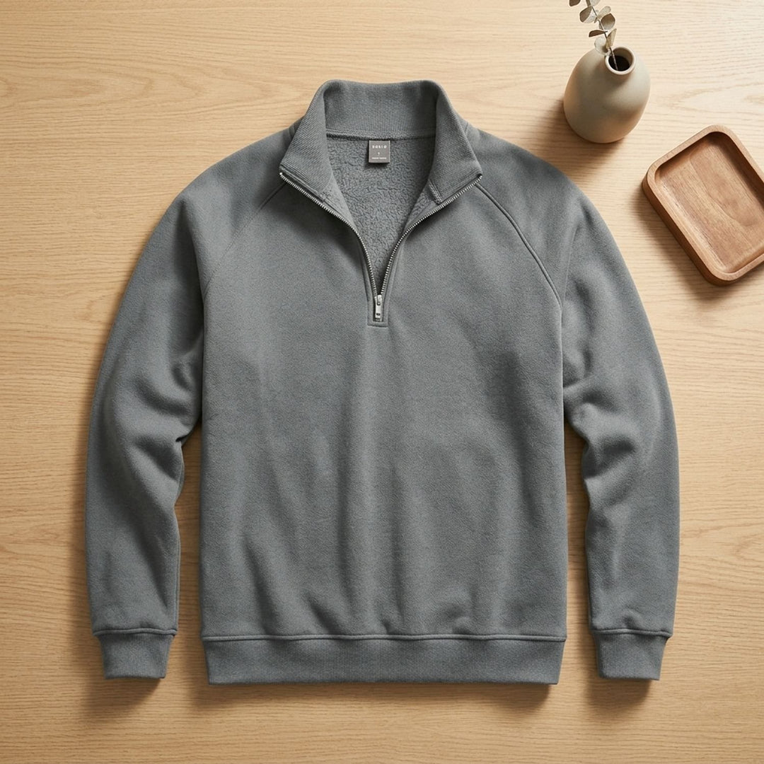 Heren Quarter-Zip Fleece Sweater met Staande Kraag - Grijs