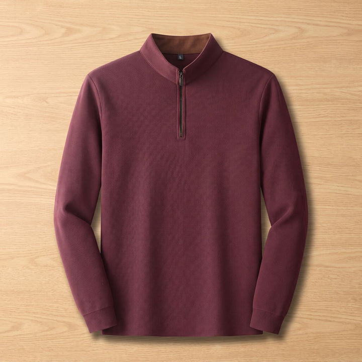 Heren Quarter-Zip Mock Neck Trui Lange Mouwen - Bordeaux