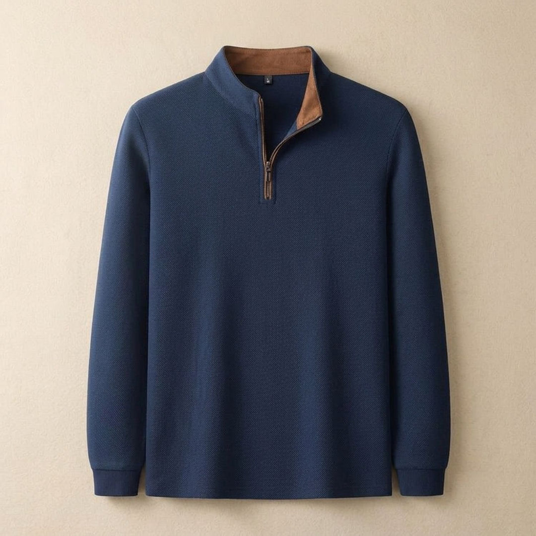Heren Quarter-Zip Mock Neck Trui Lange Mouwen - Marineblauw