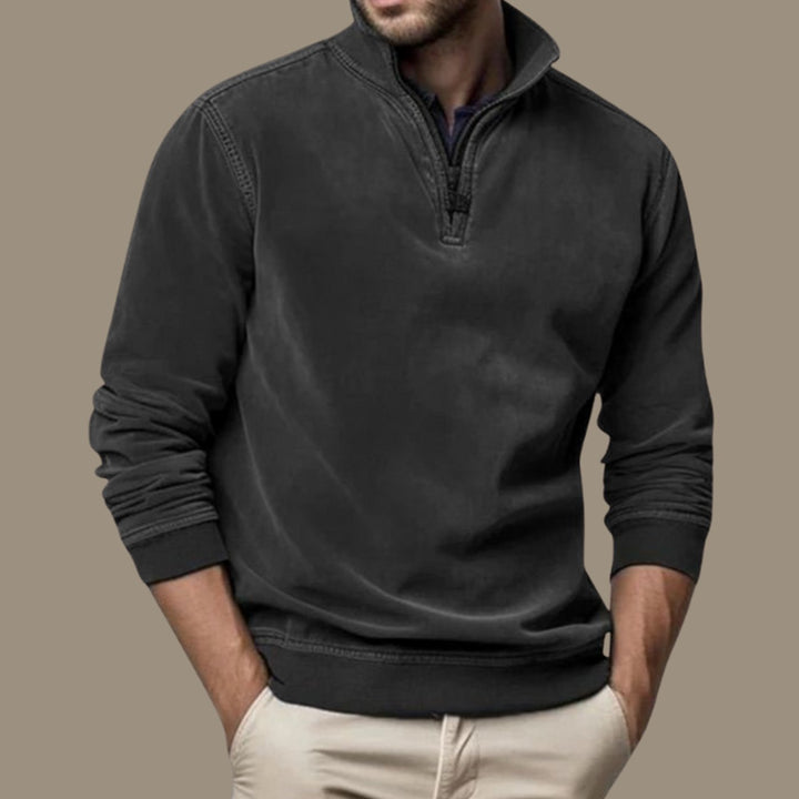 Heren Quarter-Zip Sweatshirt Casual Pullover met Staande Kraag, Black