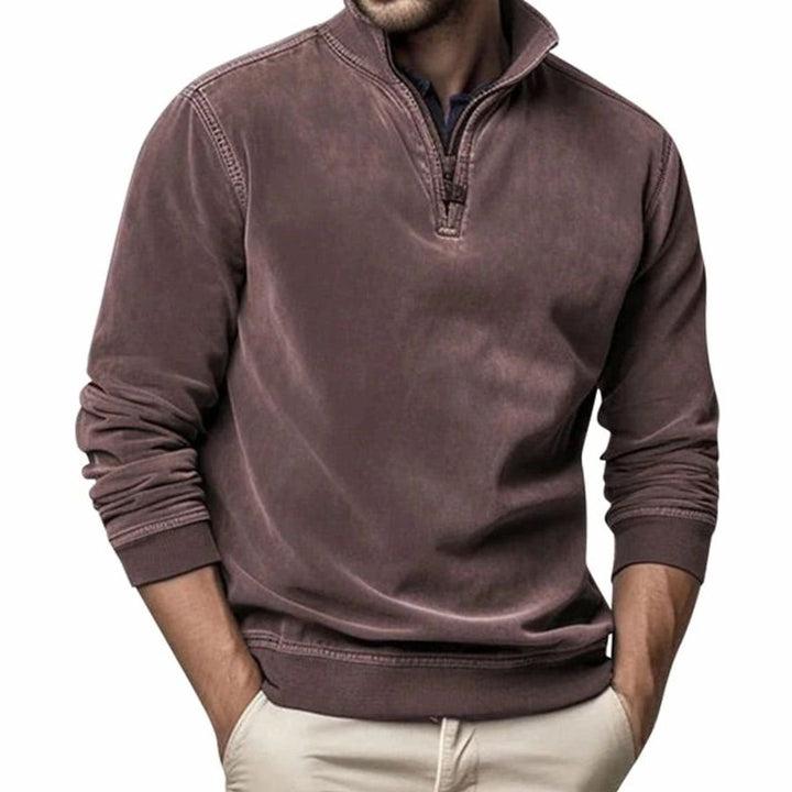 Heren Quarter-Zip Sweatshirt Casual Pullover met Staande Kraag, Black - Donkerbruin