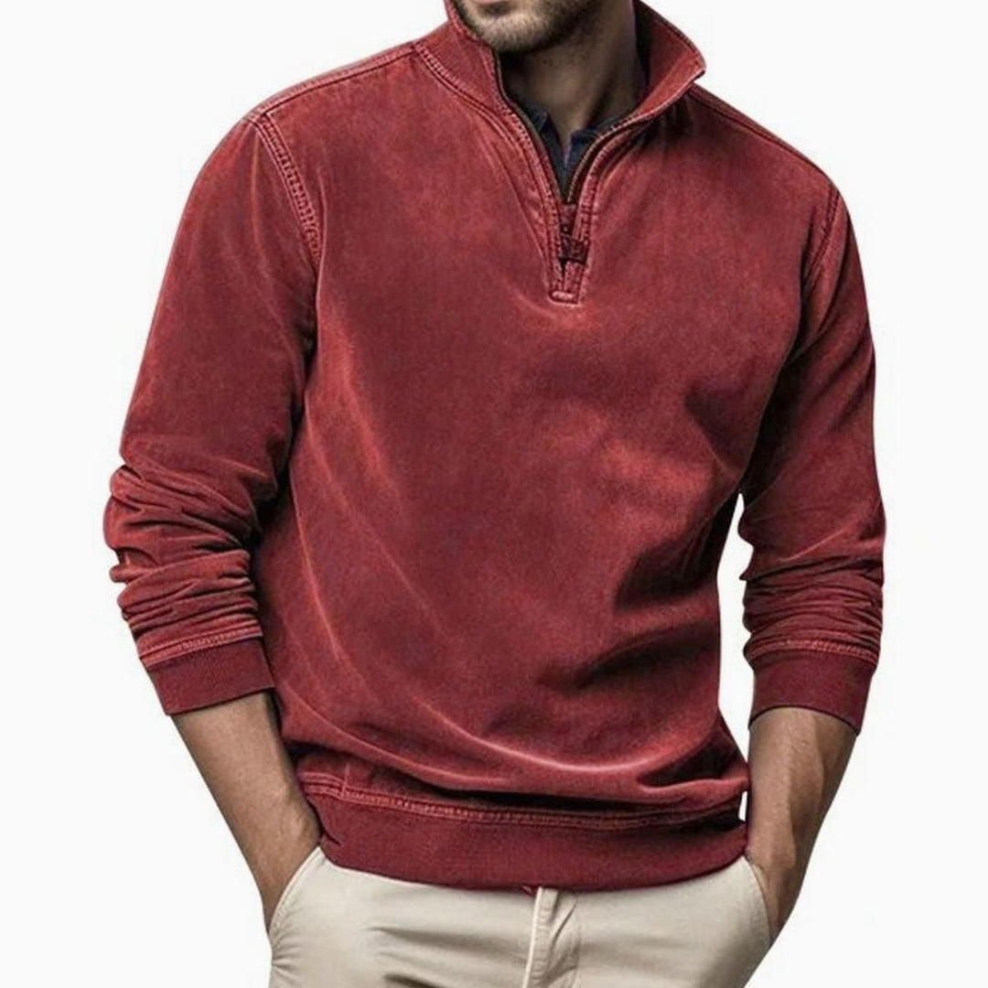 Heren Quarter-Zip Sweatshirt Casual Pullover met Staande Kraag, Black - Rood