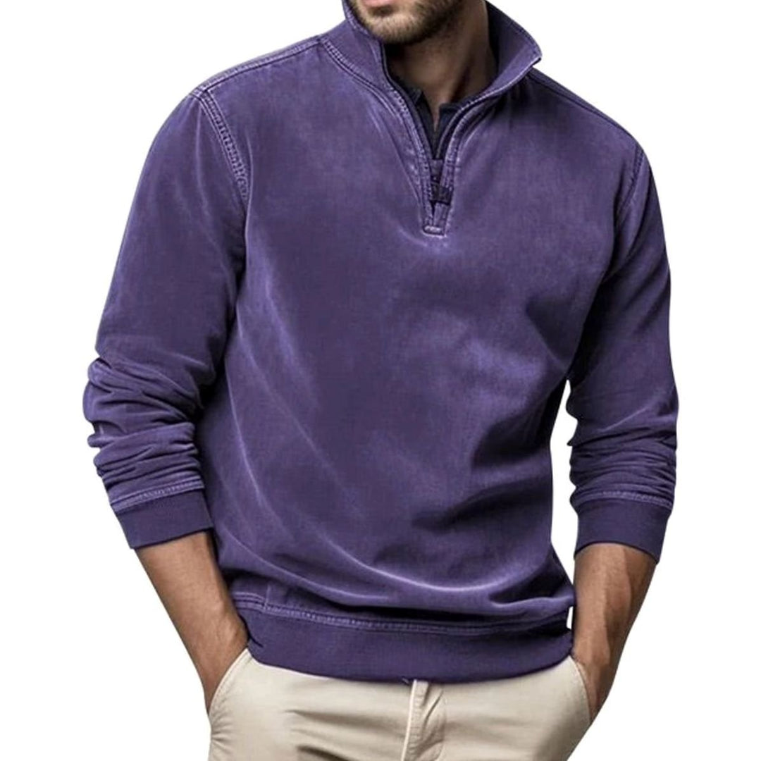 Heren Quarter-Zip Sweatshirt Casual Pullover met Staande Kraag, Black - Paars