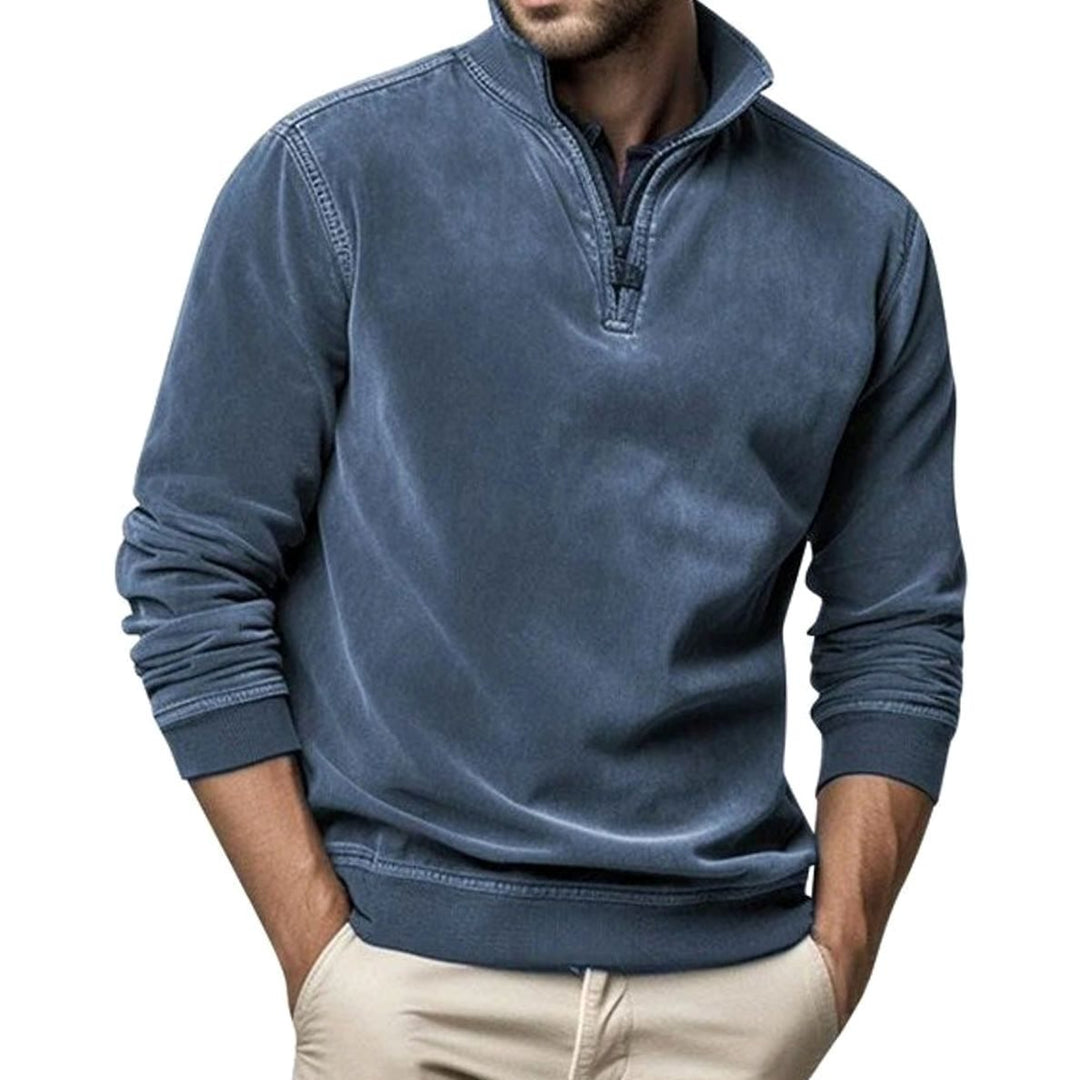 Heren Quarter-Zip Sweatshirt Casual Pullover met Staande Kraag, Black - Blauw
