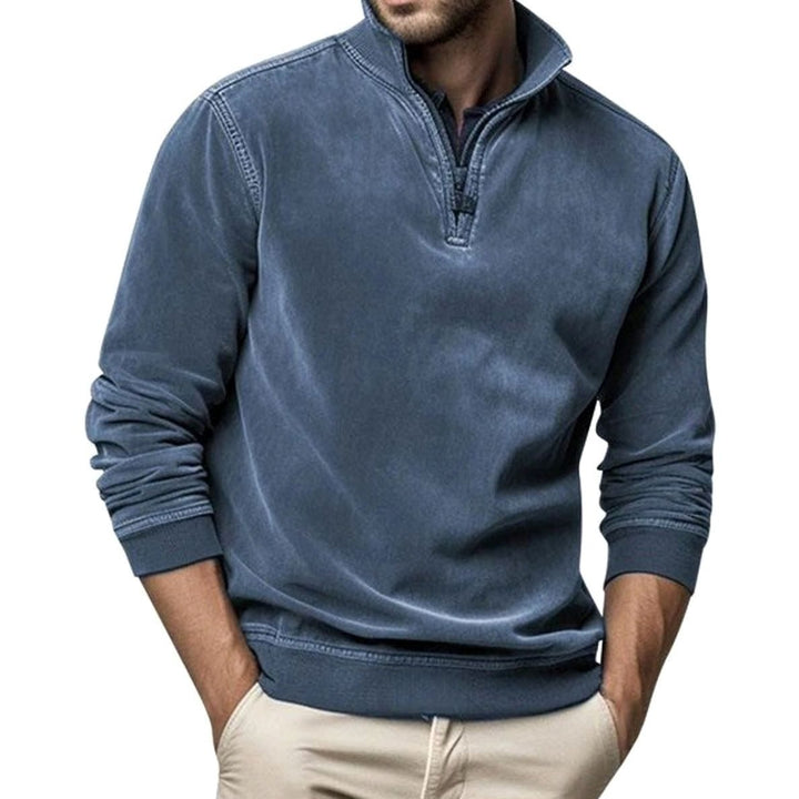 Heren Quarter-Zip Sweatshirt Casual Pullover met Staande Kraag, Black - Blauw