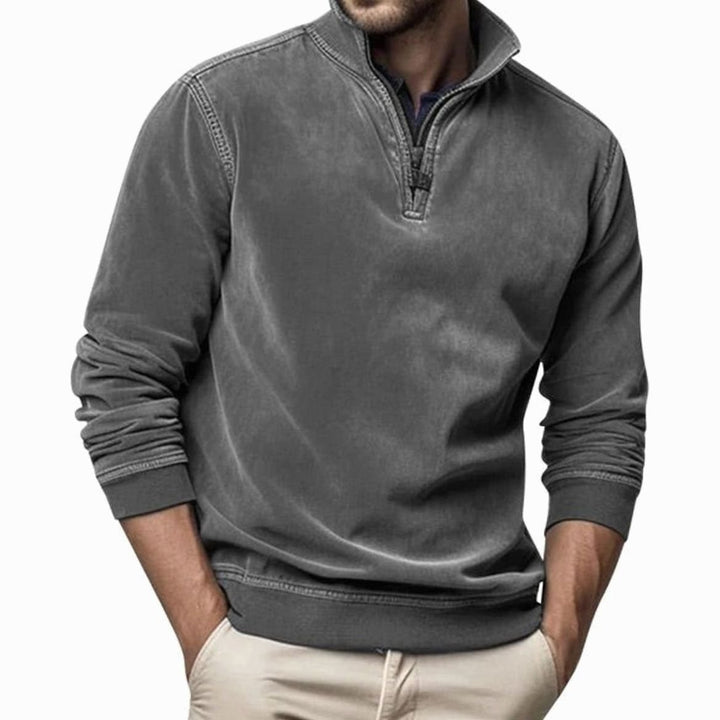 Heren Quarter-Zip Sweatshirt Casual Pullover met Staande Kraag, Black - Grijs